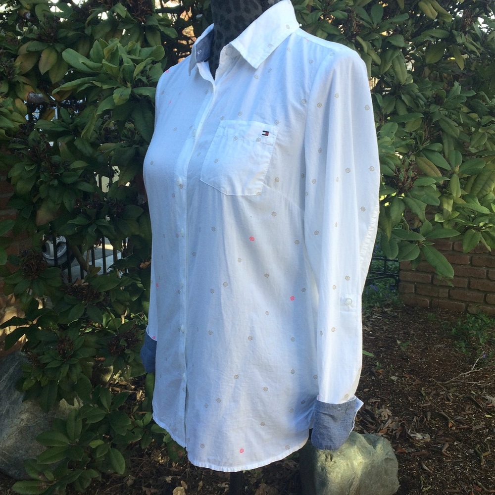 Tommy Hilfiger White & Chambray Blue Nautical Top  - Size Small - Picture 3 of 8